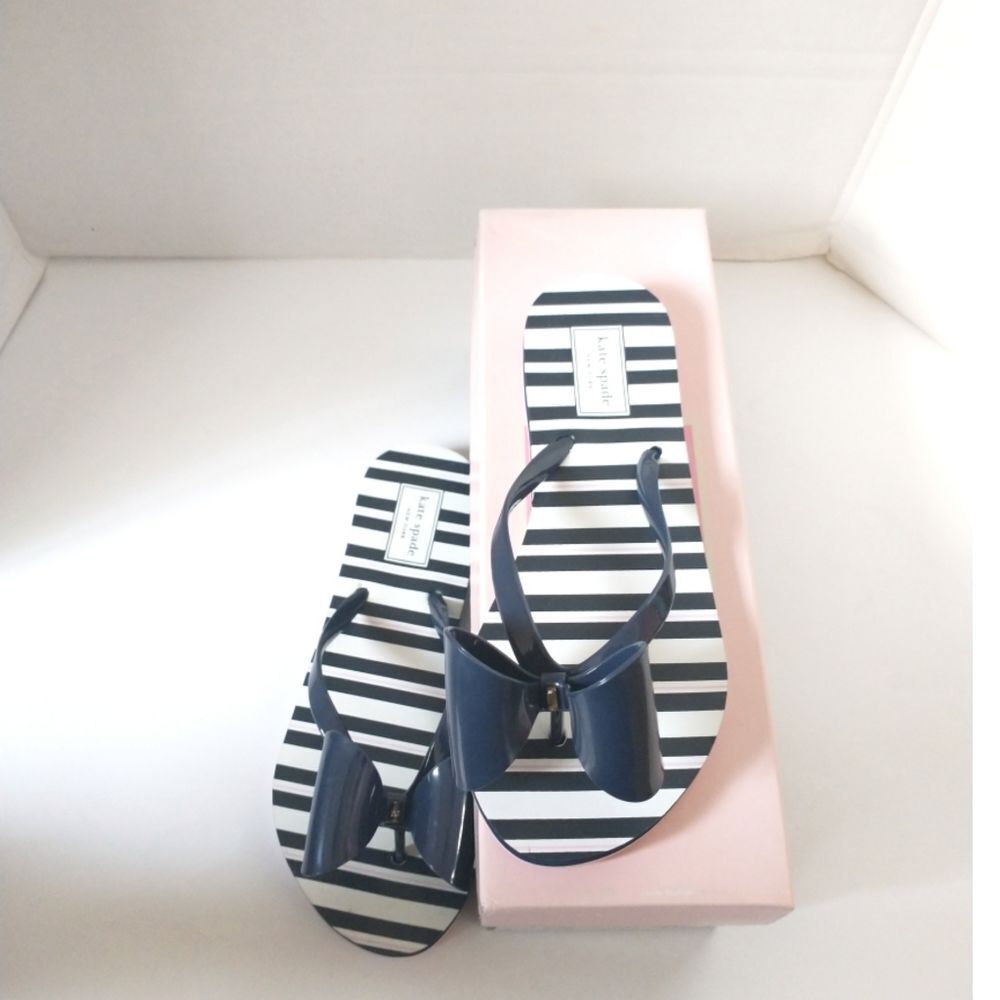 New! KATE SPADE Women's Norma Bow Flip-Flop Sandals Shoes Blue White Size 6 - Picture 6 of 11